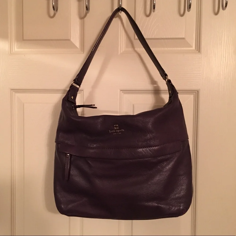 Kate Spade large dark purple pebbled leather handbag